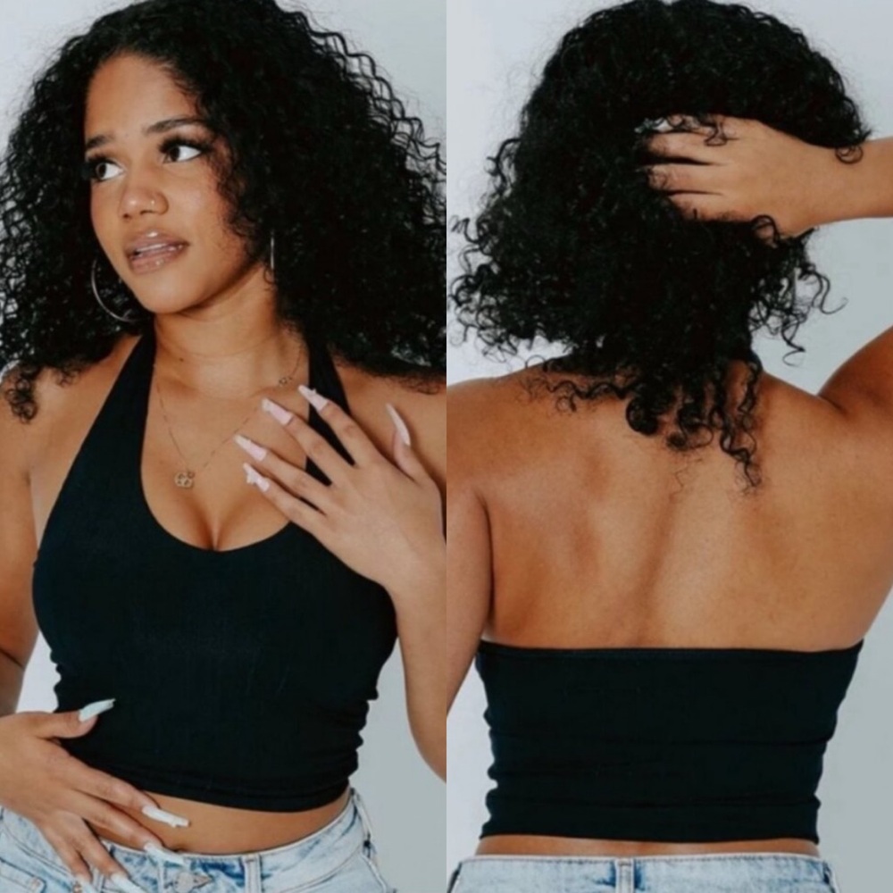 Klassy Network Cropped Halter Brami Top in Black - S